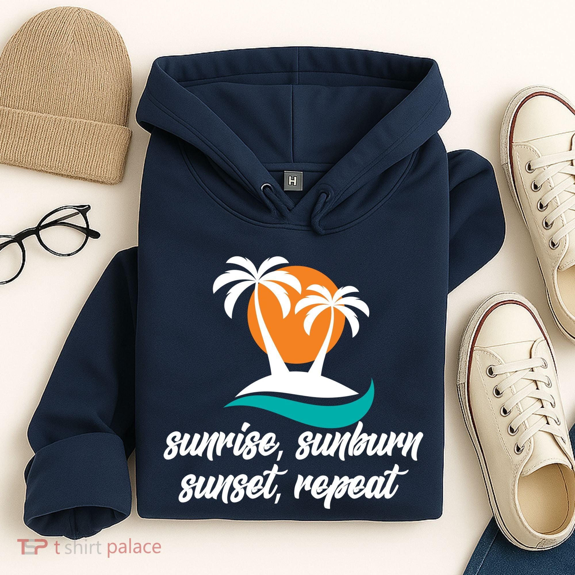 Sunrise Sunburn Sunset Repeat Palm Tree Hoodie