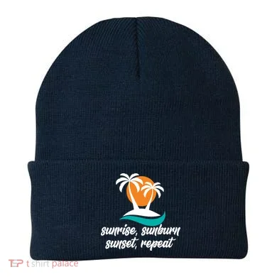 Sunrise Sunburn Sunset Repeat Palm Tree Beanie