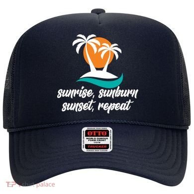 Sunrise Sunburn Sunset Repeat Palm Tree Hat