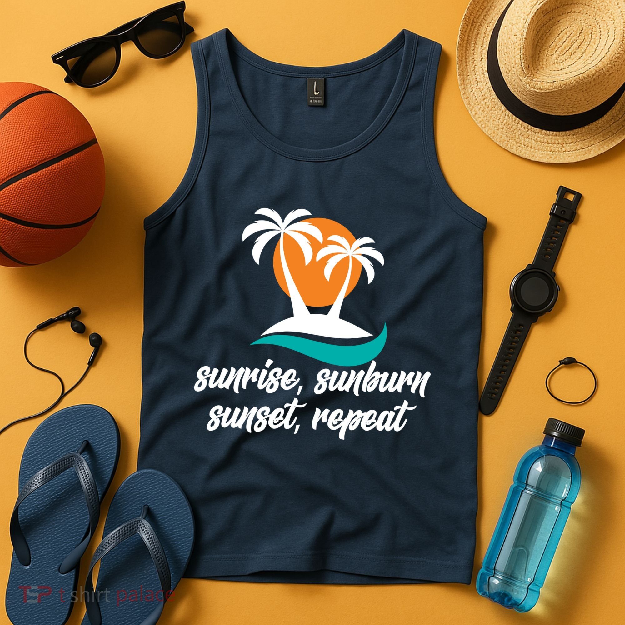 Sunrise Sunburn Sunset Repeat Palm Tree Tank Top