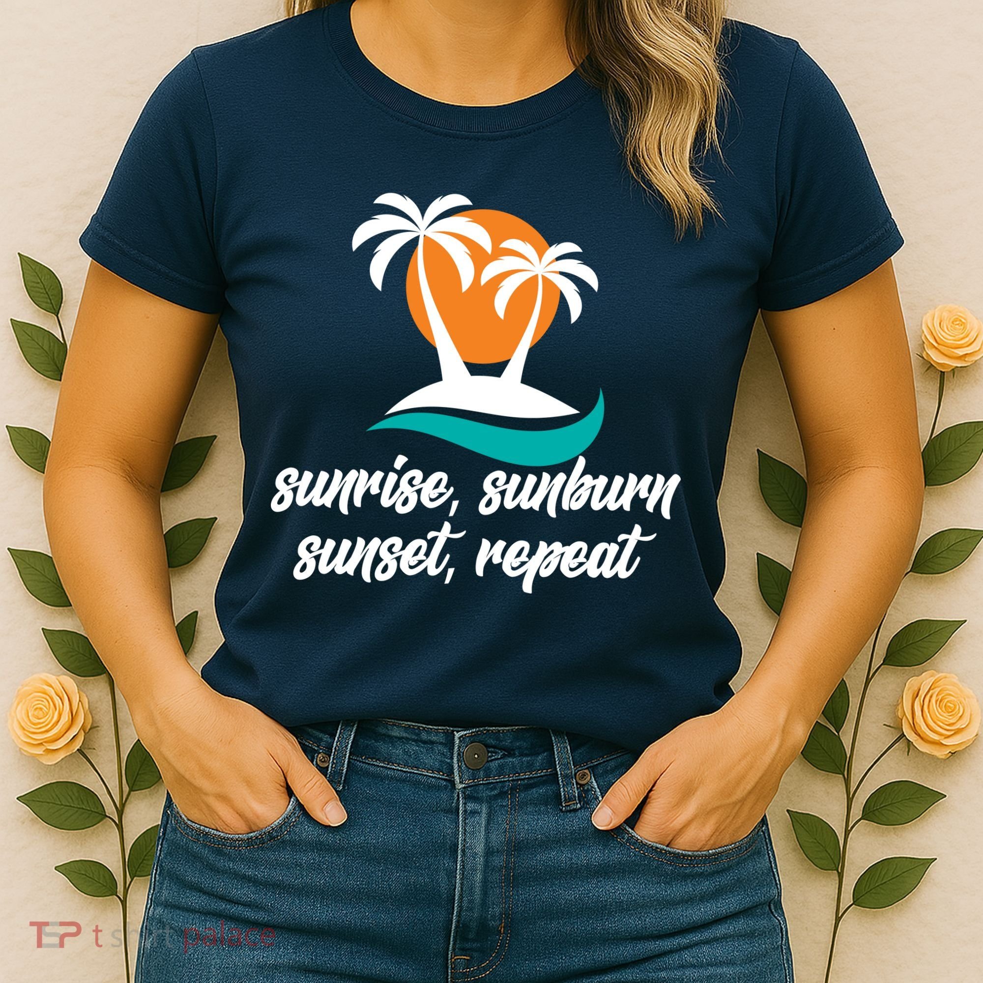 Sunrise Sunburn Sunset Repeat Palm Tree Women's T-Shirt