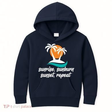Sunrise Sunburn Sunset Repeat Palm Tree Kids Hoodie