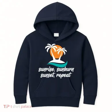 Sunrise Sunburn Sunset Repeat Palm Tree Kids Hoodie