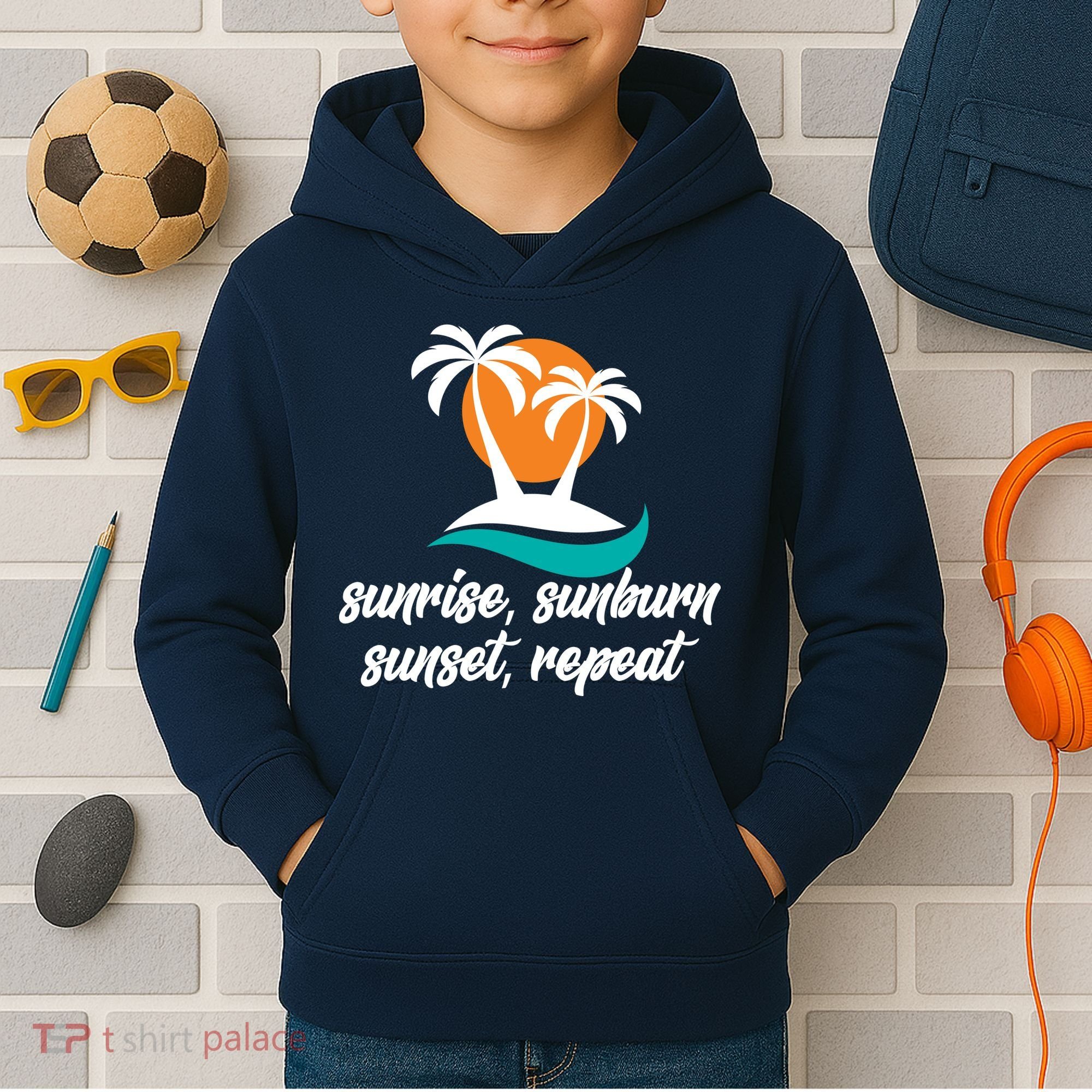 Sunrise Sunburn Sunset Repeat Palm Tree Kids Hoodie