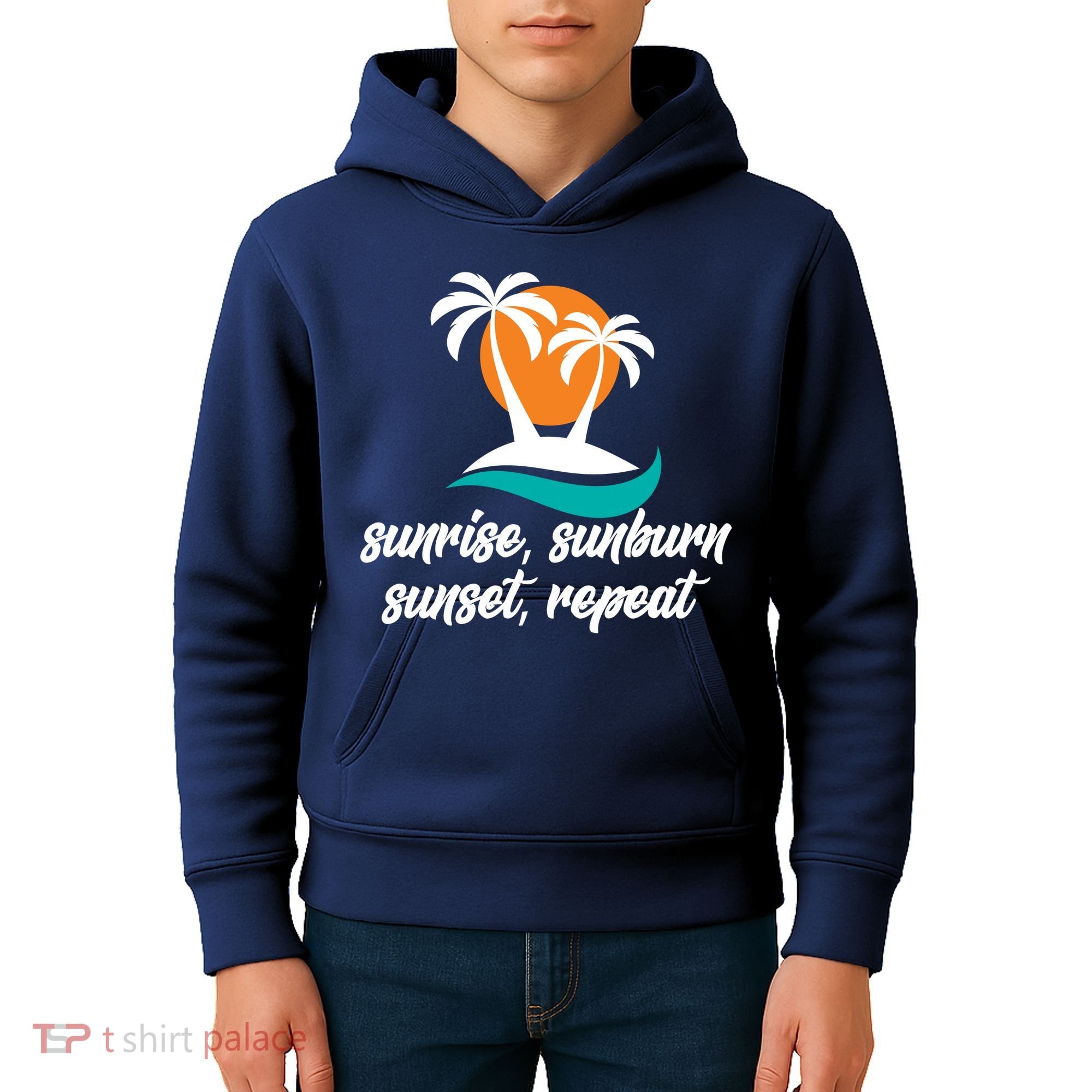 Sunrise Sunburn Sunset Repeat Palm Tree Kids Hoodie