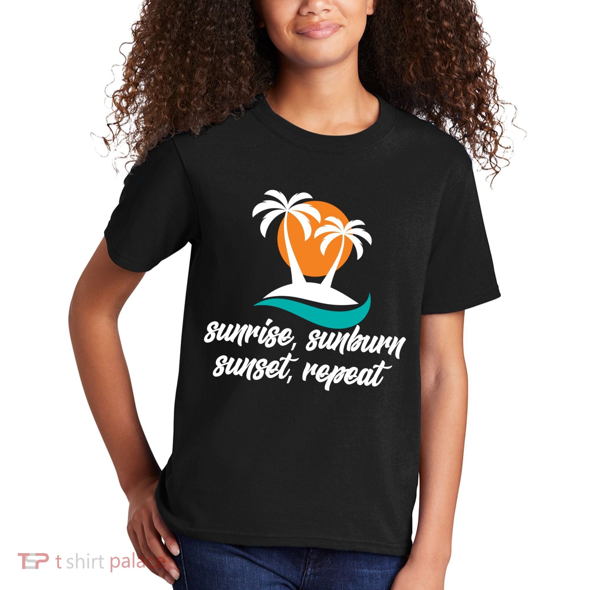 Sunrise Sunburn Sunset Repeat Palm Tree Kids T-Shirt