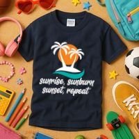 Sunrise Sunburn Sunset Repeat Palm Tree Kids T-Shirt thumb 3