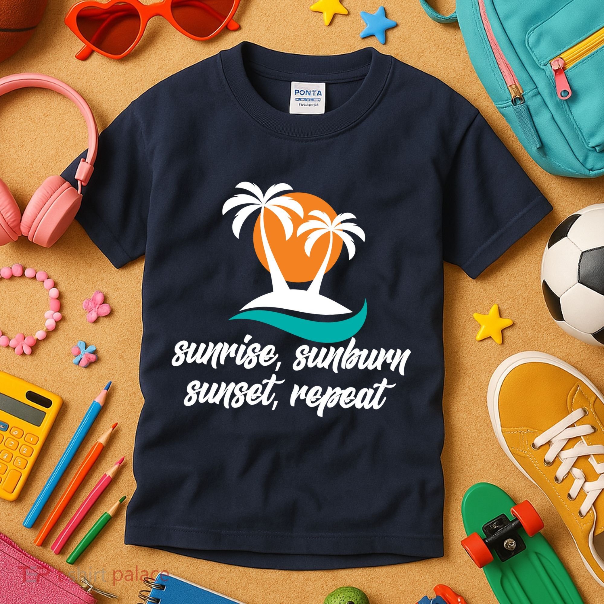 Sunrise Sunburn Sunset Repeat Palm Tree Kids T-Shirt