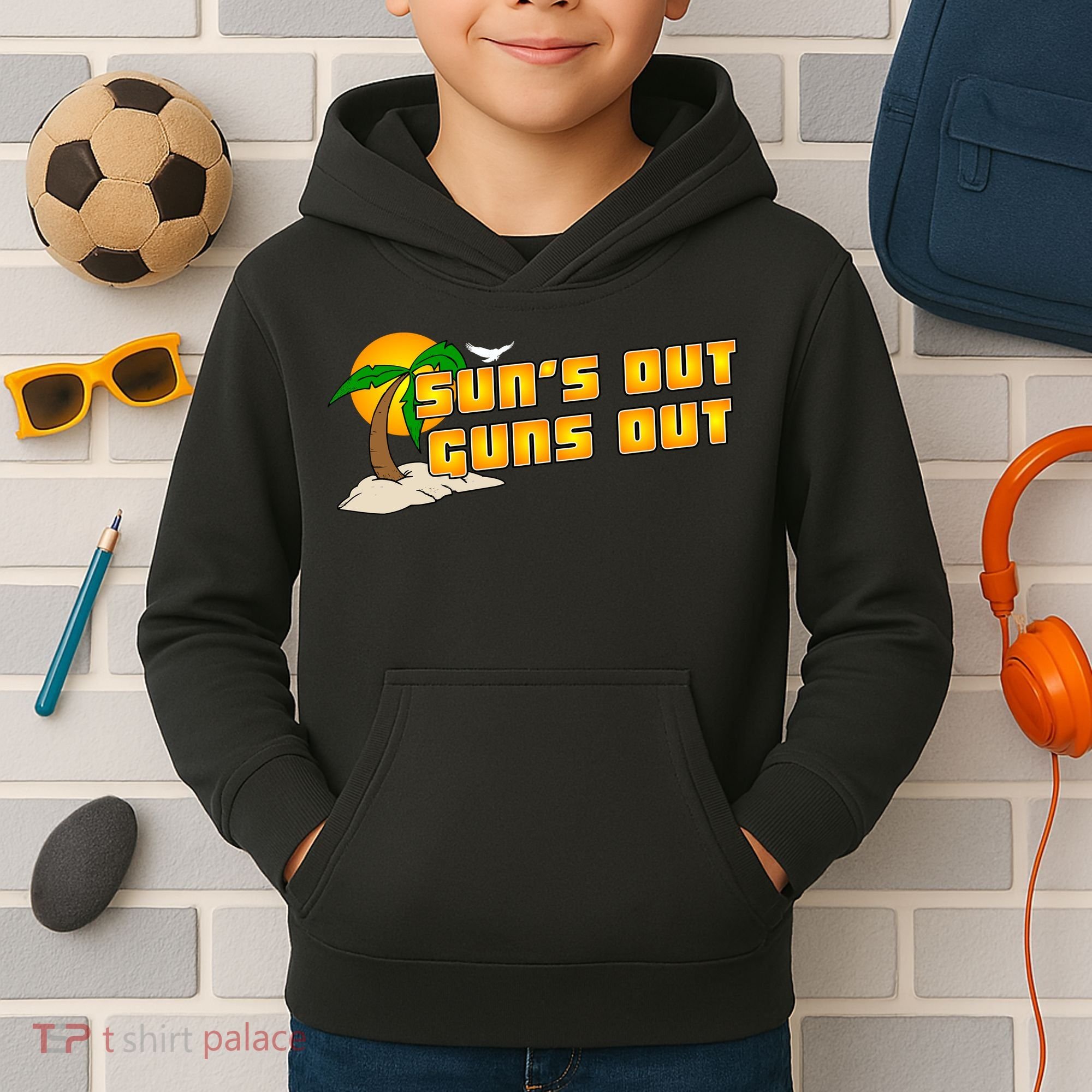 Sun's Got Guns Out Kids Hoodie