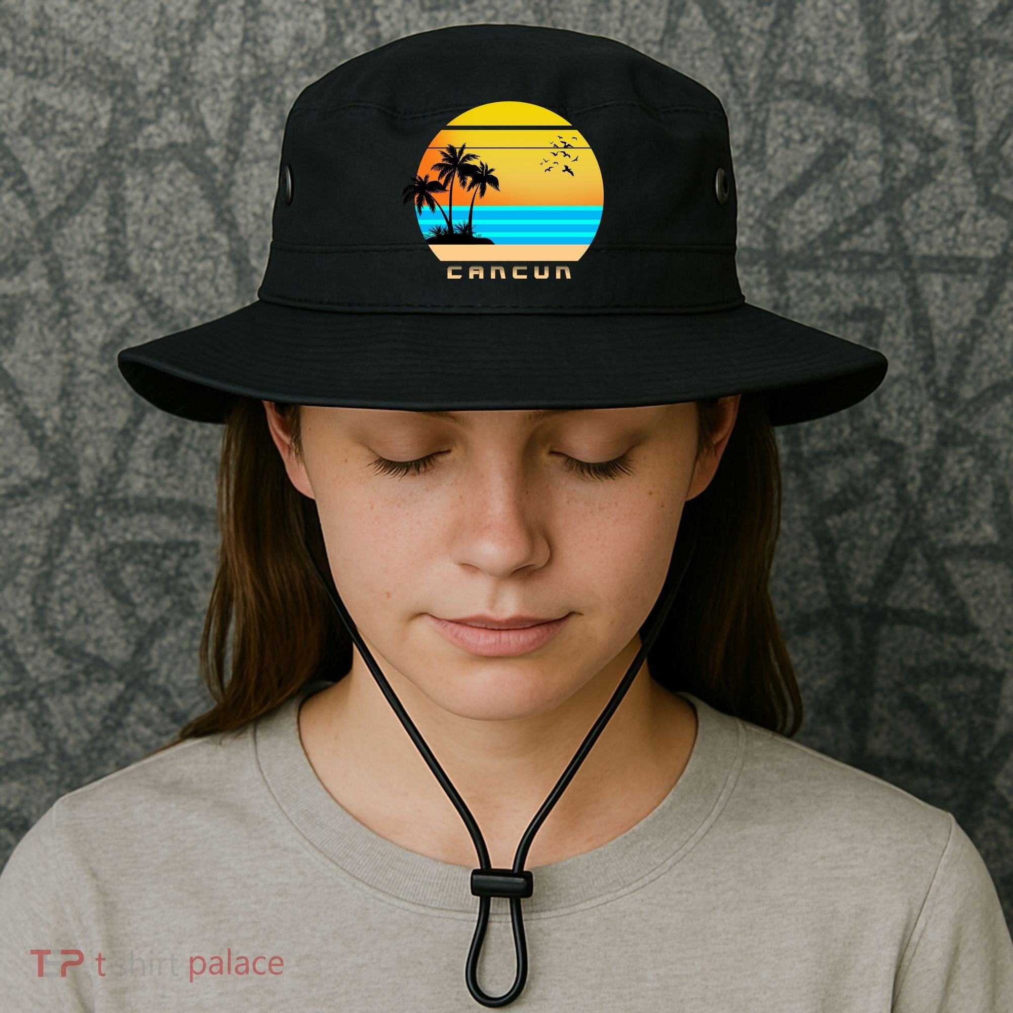 Sunset Beach Cancun Emblem Bucket Hat
