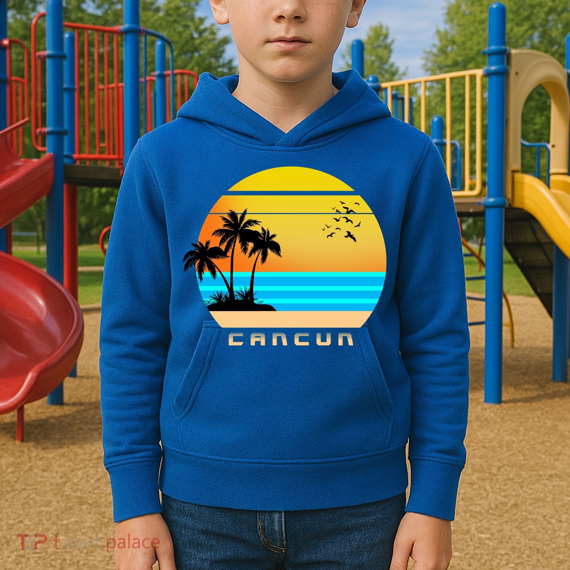 Sunset Beach Cancun Emblem Kids Hoodie