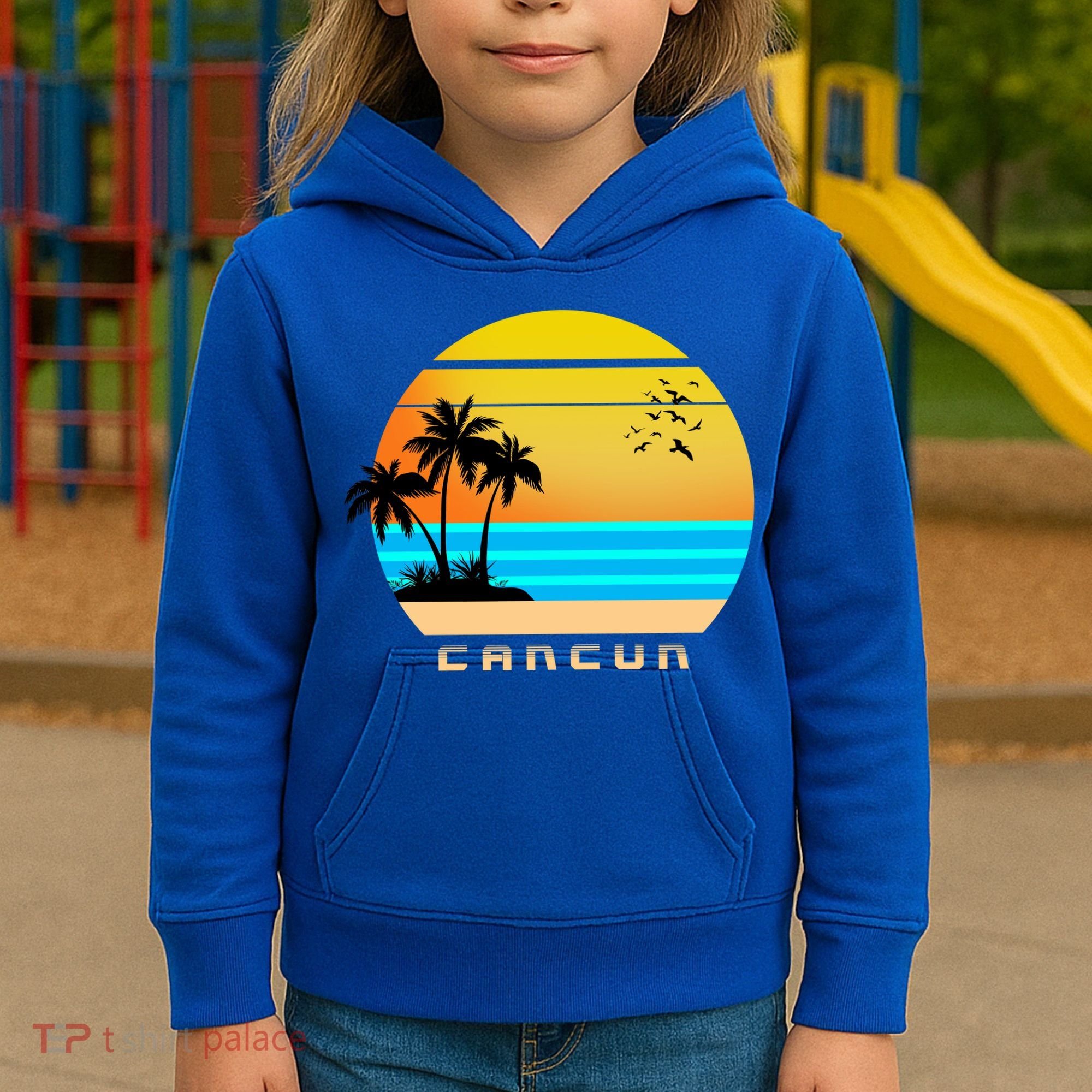 Sunset Beach Cancun Emblem Kids Hoodie