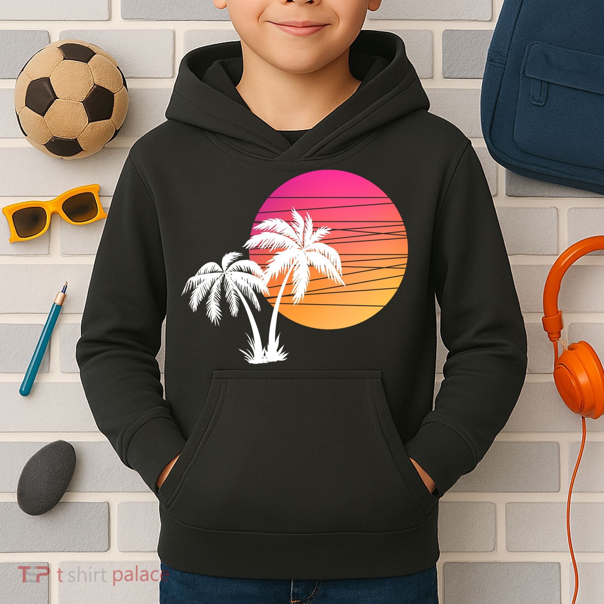 Sunset Palm Trees Kids Hoodie