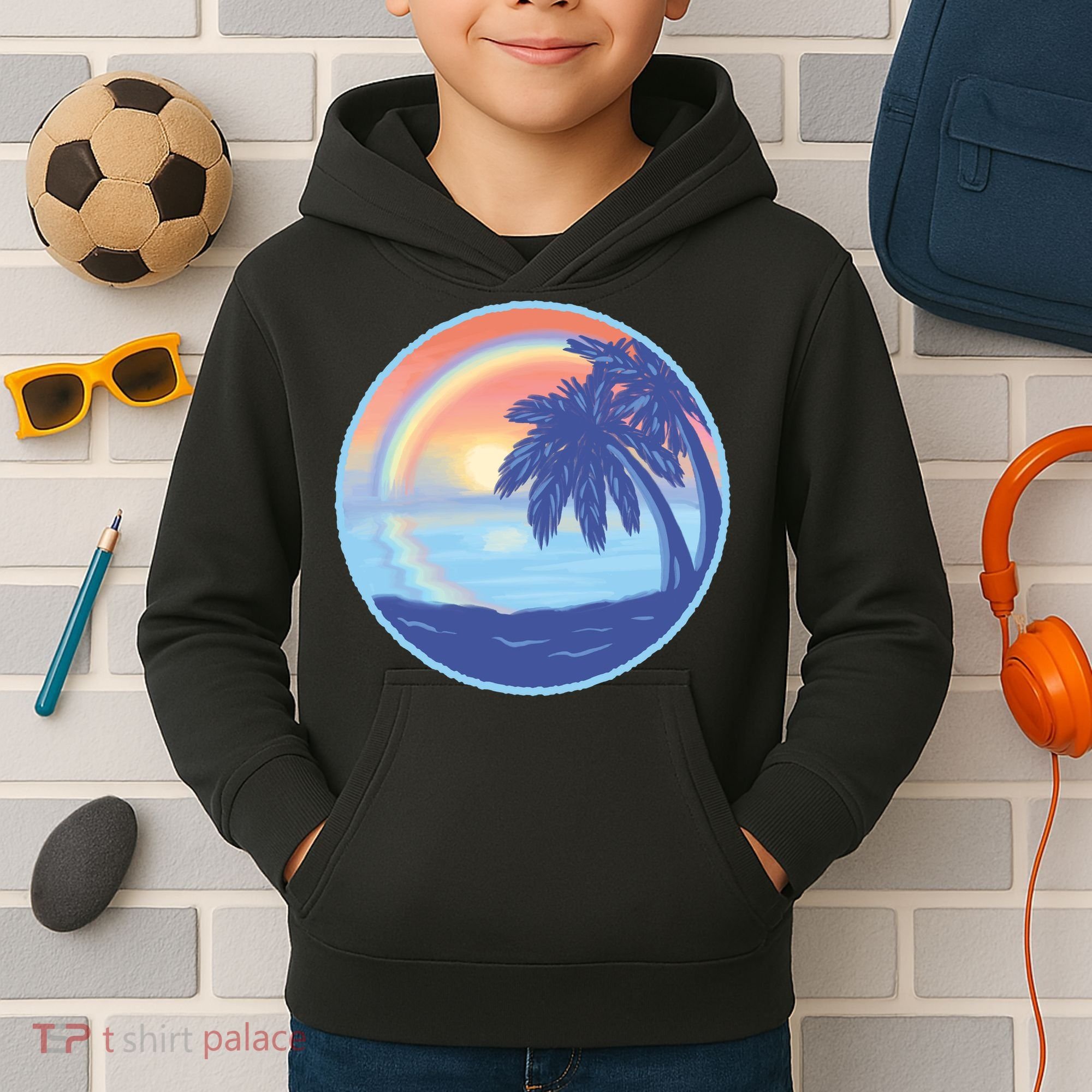 Sunset Rainbow Beach Kids Hoodie