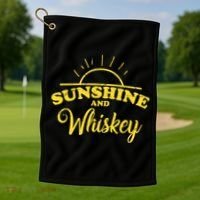 Sunshine And Whiskey Retro Summer Golf Towel thumb 1