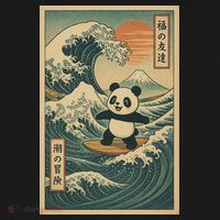 Surf’s Up Panda Retro Japanese Wave Adventure Ukiyo-e  Toddler Hoodie thumb 2