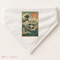 Surf’s Up Panda Retro Japanese Wave Adventure Ukiyo-e  USA-Made Doggie Bandana thumb 0
