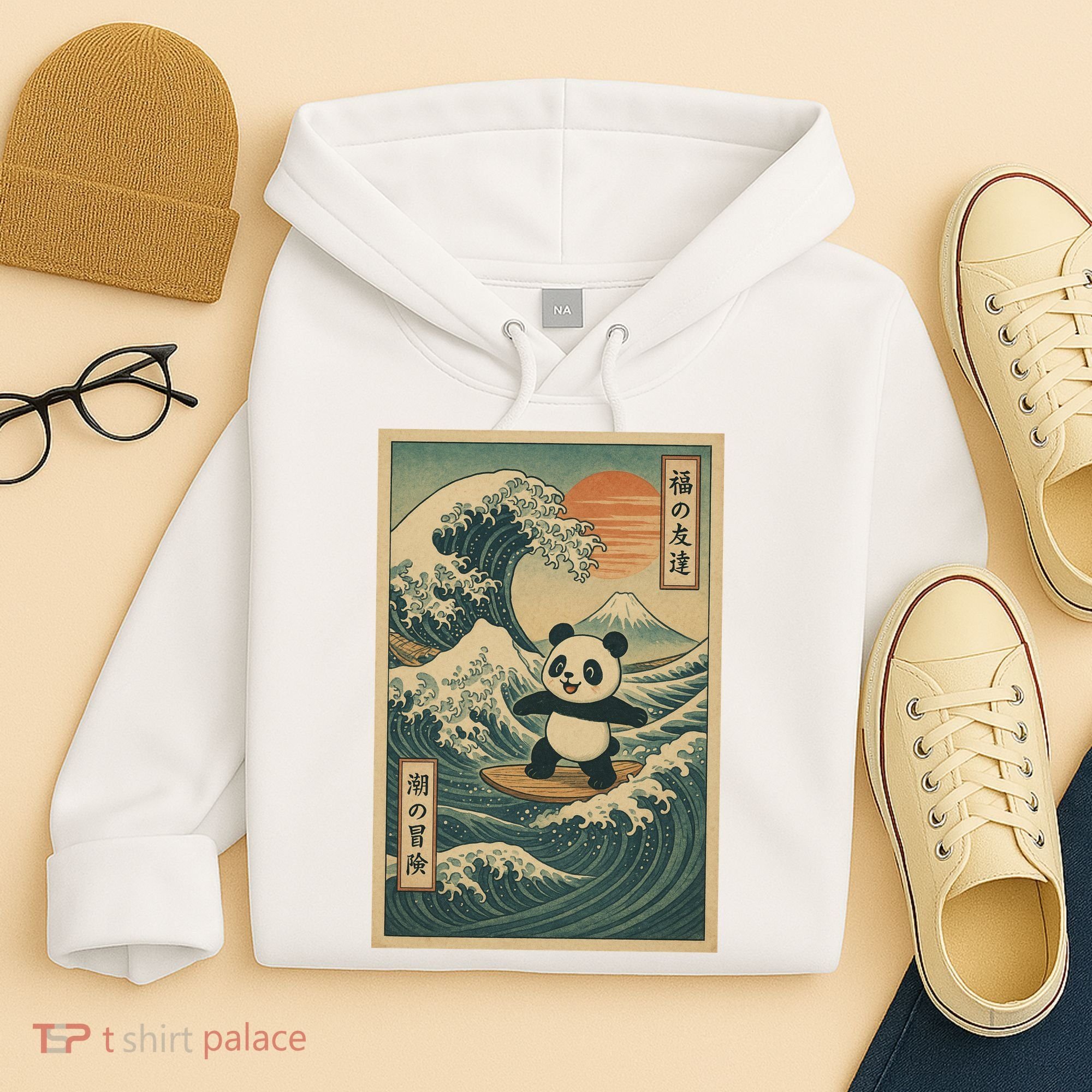 Surf’s Up Panda Retro Japanese Wave Adventure Ukiyo-e  Hoodie