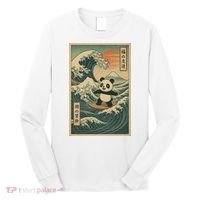 Surf’s Up Panda Retro Japanese Wave Adventure Ukiyo-e  Long Sleeve Shirt thumb 0