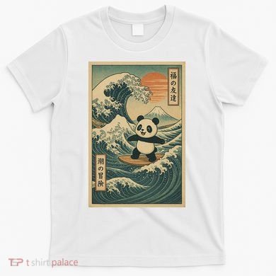 Surf’s Up Panda Retro Japanese Wave Adventure Ukiyo-e  T-Shirt