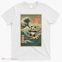 Surf’s Up Panda Retro Japanese Wave Adventure Ukiyo-e  T-Shirt thumb 0