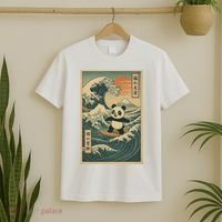 Surf’s Up Panda Retro Japanese Wave Adventure Ukiyo-e  T-Shirt thumb 2