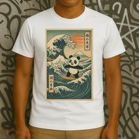 Surf’s Up Panda Retro Japanese Wave Adventure Ukiyo-e  T-Shirt thumb 3