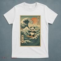 Surf’s Up Panda Retro Japanese Wave Adventure Ukiyo-e  T-Shirt thumb 5