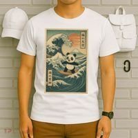 Surf’s Up Panda Retro Japanese Wave Adventure Ukiyo-e  T-Shirt thumb 6