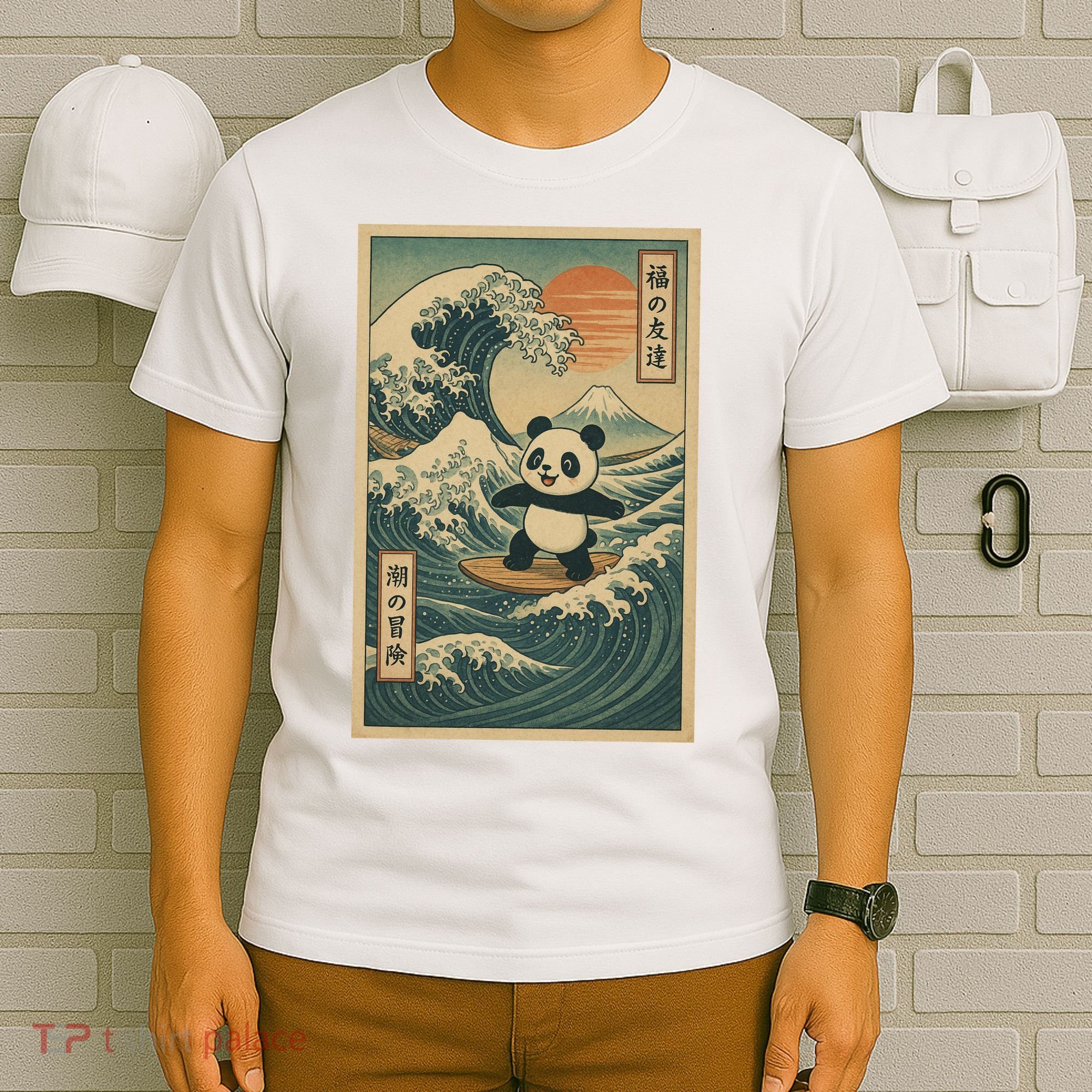 Surf’s Up Panda Retro Japanese Wave Adventure Ukiyo-e  T-Shirt