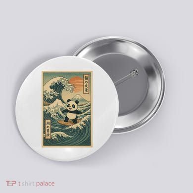 Surf’s Up Panda Retro Japanese Wave Adventure Ukiyo-e  Button