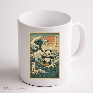 Surf’s Up Panda Retro Japanese Wave Adventure Ukiyo-e  Coffee Mug back