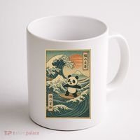 Surf’s Up Panda Retro Japanese Wave Adventure Ukiyo-e  Coffee Mug thumb 1