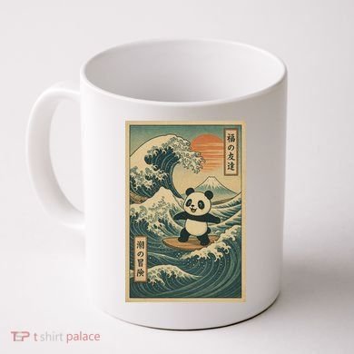 Surf’s Up Panda Retro Japanese Wave Adventure Ukiyo-e  Coffee Mug