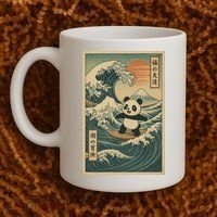 Surf’s Up Panda Retro Japanese Wave Adventure Ukiyo-e  Coffee Mug thumb 2