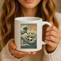 Surf’s Up Panda Retro Japanese Wave Adventure Ukiyo-e  Coffee Mug thumb 3