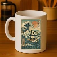 Surf’s Up Panda Retro Japanese Wave Adventure Ukiyo-e  Coffee Mug thumb 4