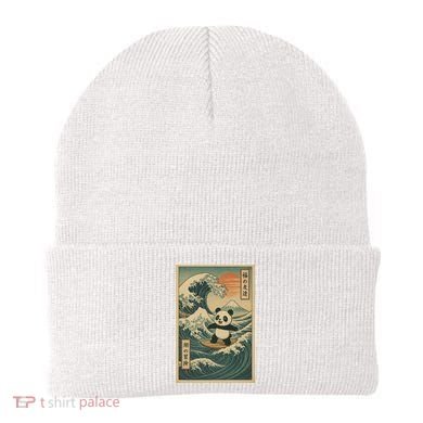 Surf’s Up Panda Retro Japanese Wave Adventure Ukiyo-e  Beanie