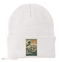 Surf’s Up Panda Retro Japanese Wave Adventure Ukiyo-e  Beanie thumb 0