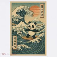 Surf’s Up Panda Retro Japanese Wave Adventure Ukiyo-e  Women's Hoodie thumb 2