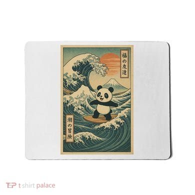 Surf’s Up Panda Retro Japanese Wave Adventure Ukiyo-e  Mousepad