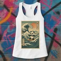 Surf’s Up Panda Retro Japanese Wave Adventure Ukiyo-e  Women's Tank Top thumb 3