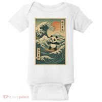 Surf’s Up Panda Retro Japanese Wave Adventure Ukiyo-e  Baby Bodysuit thumb 0
