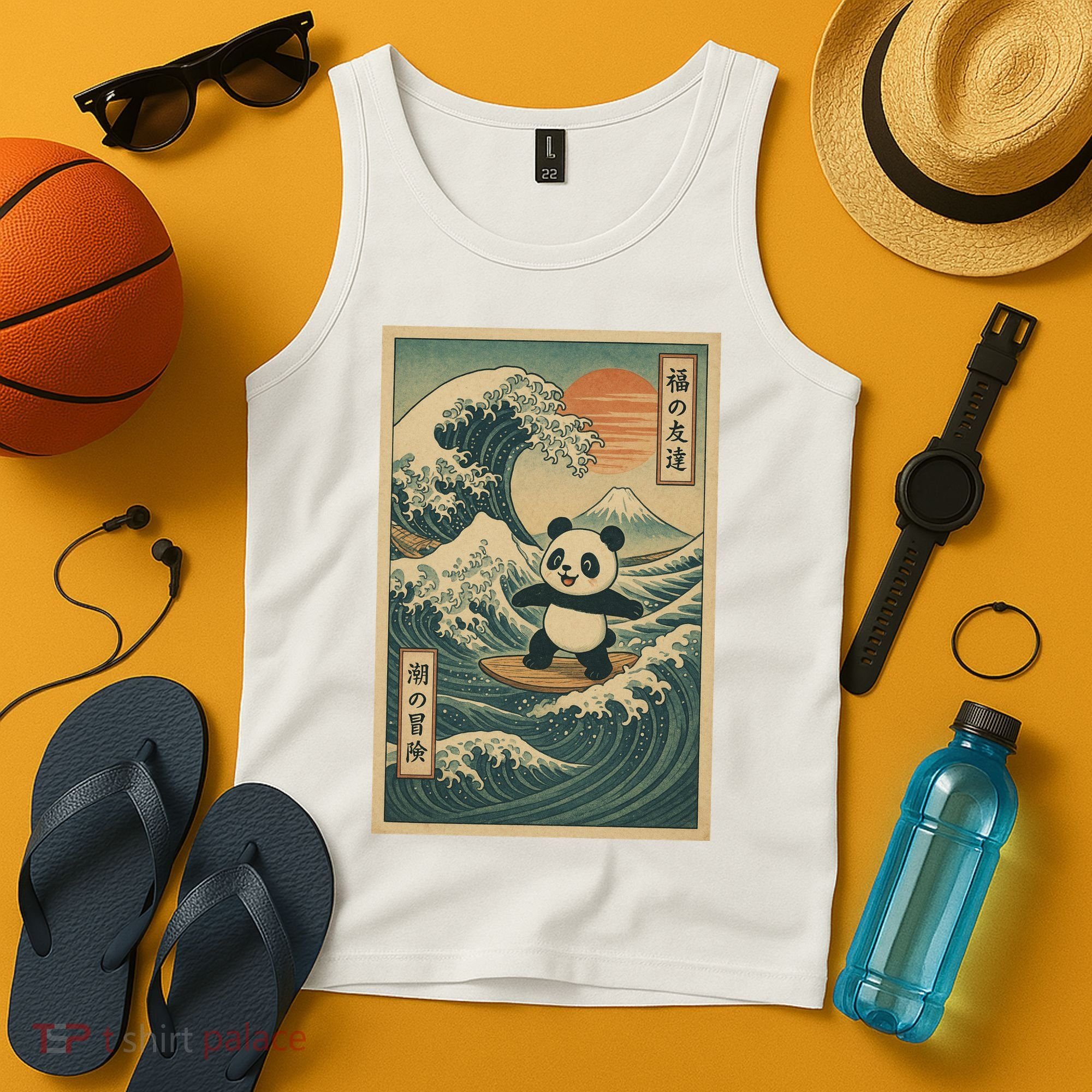 Surf’s Up Panda Retro Japanese Wave Adventure Ukiyo-e  Tank Top