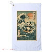 Surf’s Up Panda Retro Japanese Wave Adventure Ukiyo-e  Golf Towel thumb 0