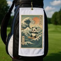 Surf’s Up Panda Retro Japanese Wave Adventure Ukiyo-e  Golf Towel thumb 2