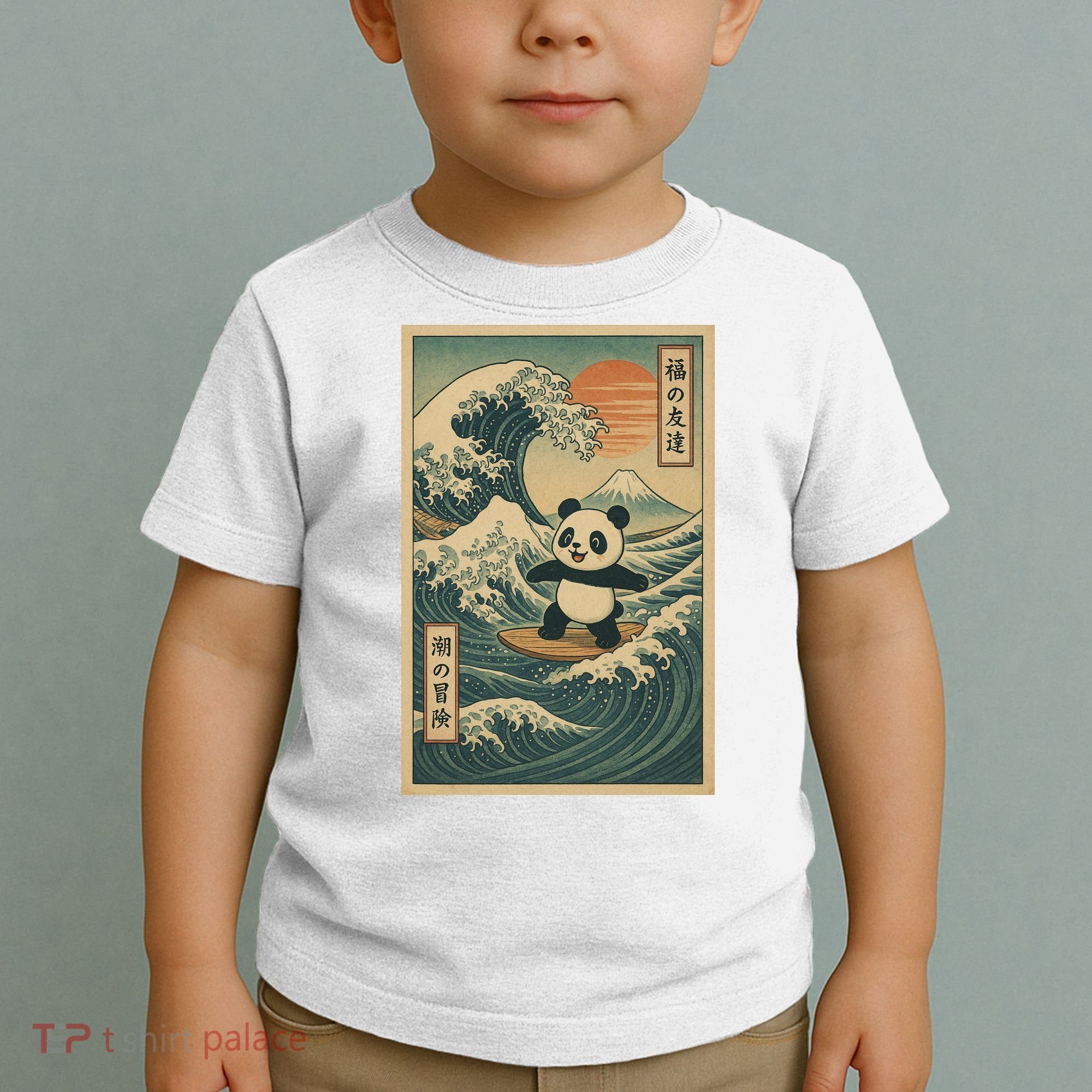 Surf’s Up Panda Retro Japanese Wave Adventure Ukiyo-e  Toddler T-Shirt