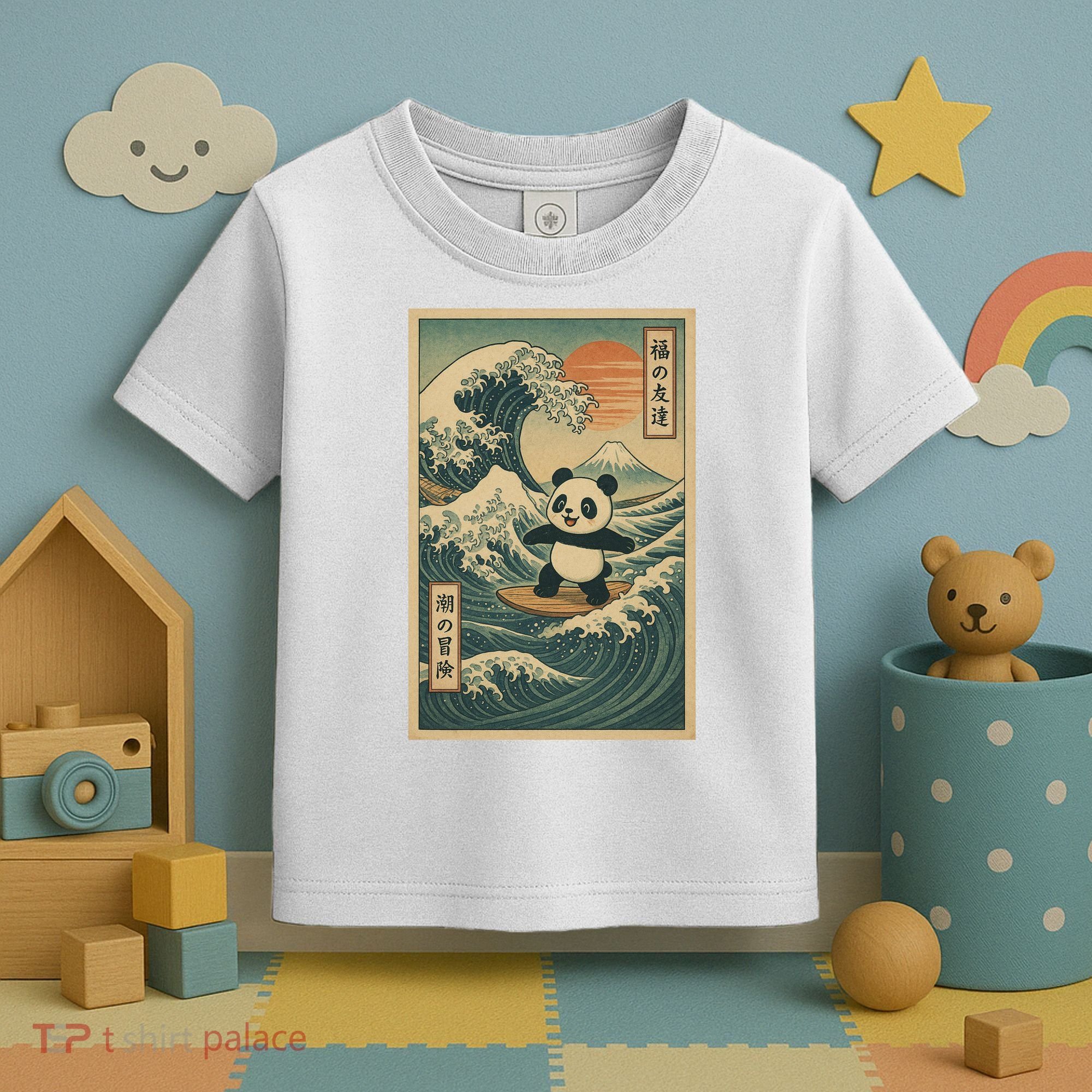 Surf’s Up Panda Retro Japanese Wave Adventure Ukiyo-e  Toddler T-Shirt