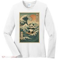 Surf’s Up Panda Retro Japanese Wave Adventure Ukiyo-e  Women's Long Sleeve Shirt thumb 0