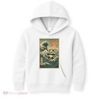 Surf’s Up Panda Retro Japanese Wave Adventure Ukiyo-e  Kids Hoodie thumb 0